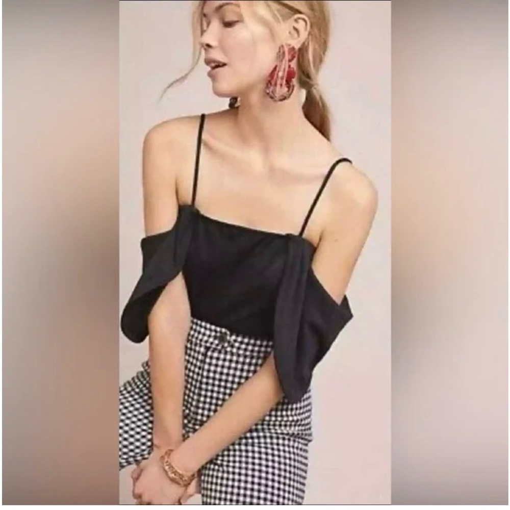Anthropologie Eri+Ali Maria Draped Cold Shoulder Black Top
